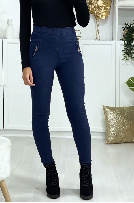 Jegging bleu en strech avec zip aux poches - 5