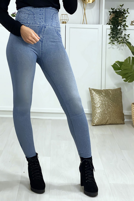 Leggings minceur taille haute effet jeans - 1