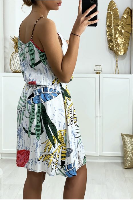 Robe tunique blanche motif feuille avec élastique à la taille - 4