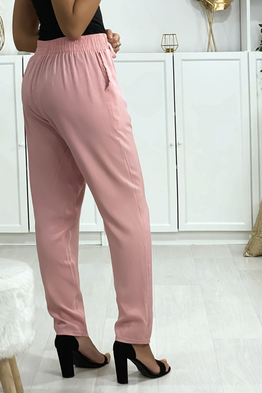 Pink cotton pants with pockets - 4