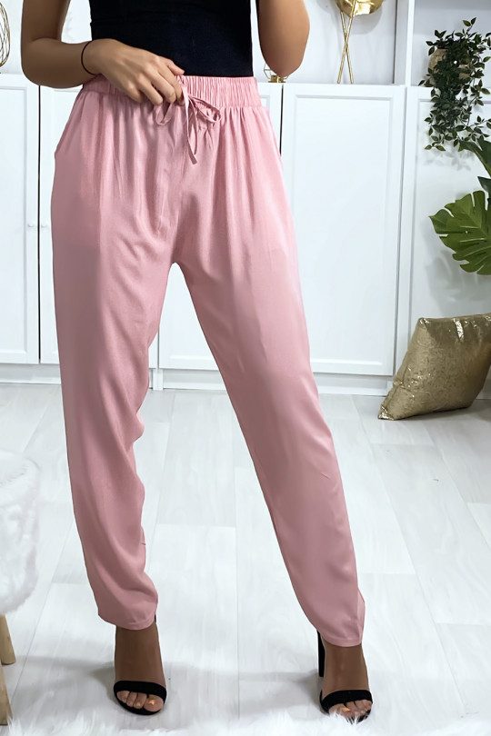 Pantalon rose en coton avec poches - 1