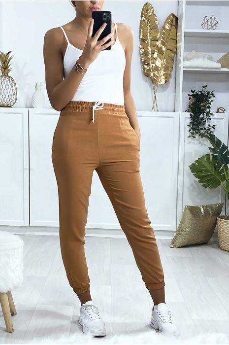 Pantalon jogging camel avec poche serré en bas - 2