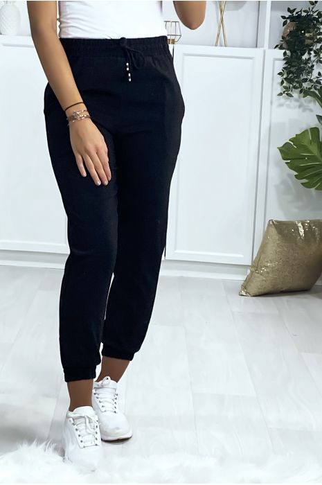 Pantalon jogging noir avec poche serré en bas - 3