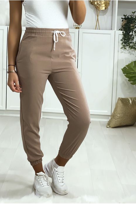 Pantalon jogging taupe avec poche serré en bas - 3