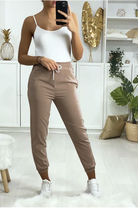 Pantalon jogging taupe avec poche serré en bas - 1