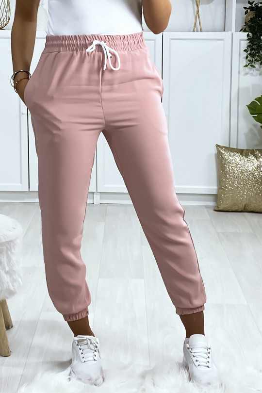 Pantalon jogging rose avec poche serré en bas - 1