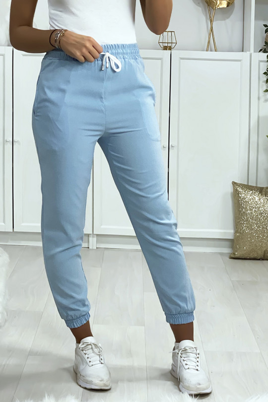 Turquoise jogging pants with tight pocket at the bottom - 2