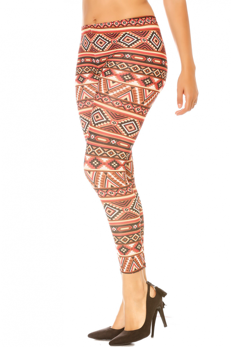 Warm gekleurde legging met Azteeks patroon. G9-230 - 1