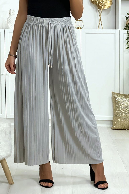 Pantalon palazzo plissé en gris. Mode femme - 1