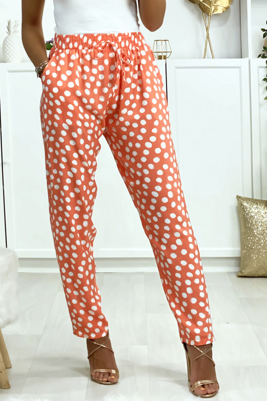 Pink cotton polka dot pants with pockets. Woman fashion - 3