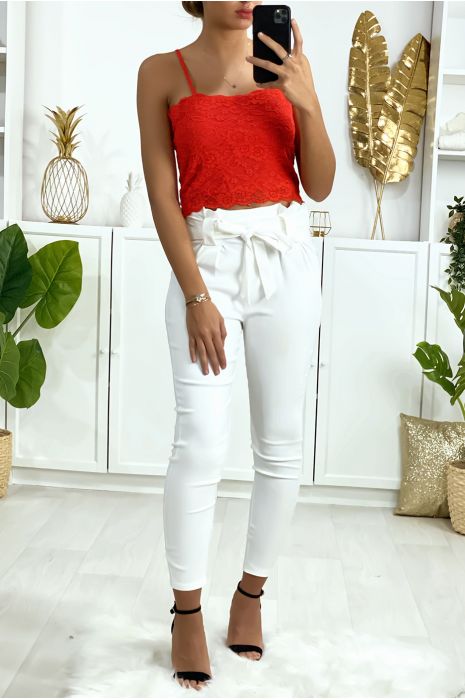 Lined red lace tank top with removable strap - 2