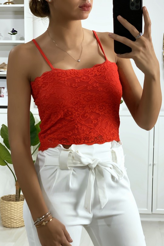 Lined red lace tank top with removable strap - 4