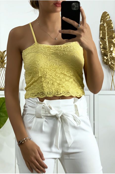 Débardeur jaune en dentelle doublé avec bretelle amovible
