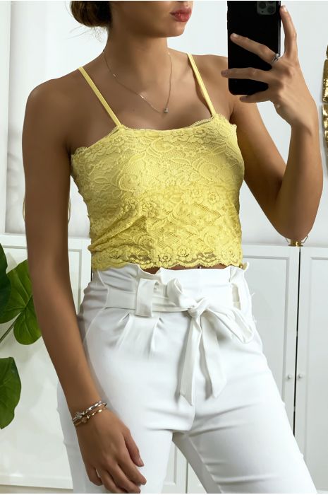 Gevoerde gele kanten tanktop met afneembare riem - 3