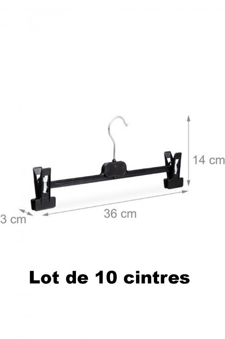 10 black plastic clip hangers ideal for jeans, pants and skirts - 1
