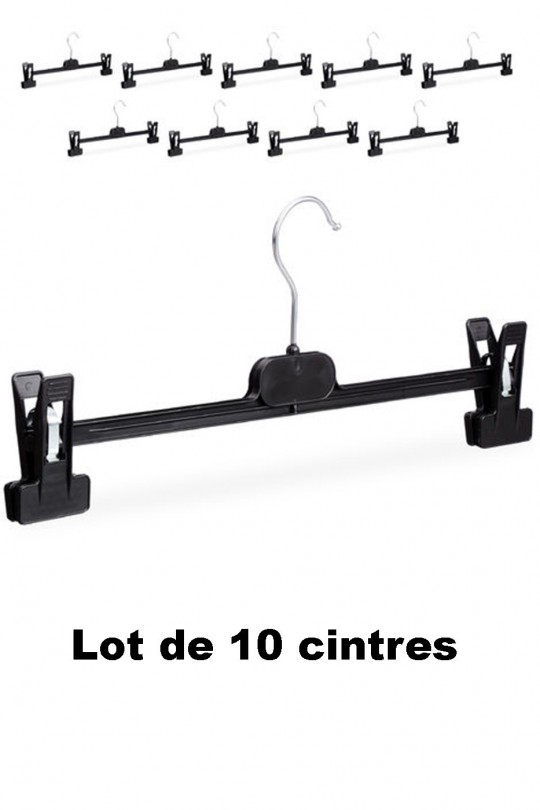 10 black plastic clip hangers ideal for jeans, pants and skirts - 2