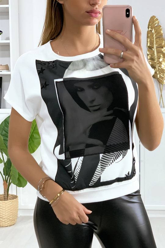 TeK-shirt Kim-patroon met sterstrasssteentjes en sluier op het gezicht - 2
