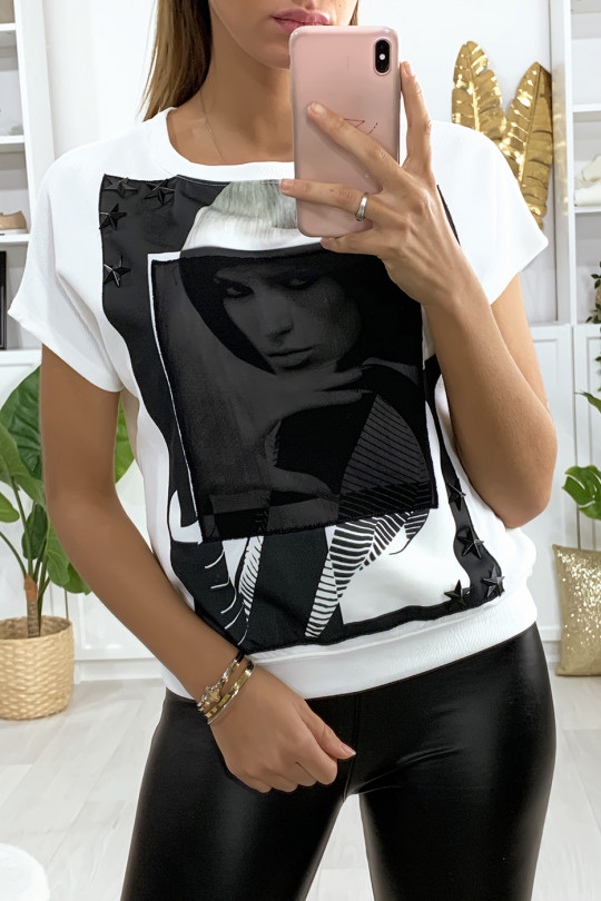 TeK-shirt Kim-patroon met sterstrasssteentjes en sluier op het gezicht - 4