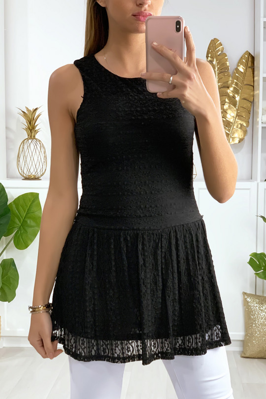 Black lace tunic dress with back closure - 1