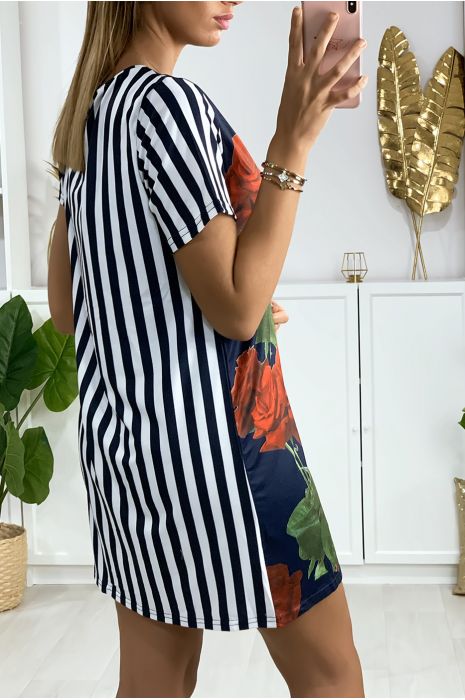 Striped sailor-striped tunic dress with pink motif on the front - 5