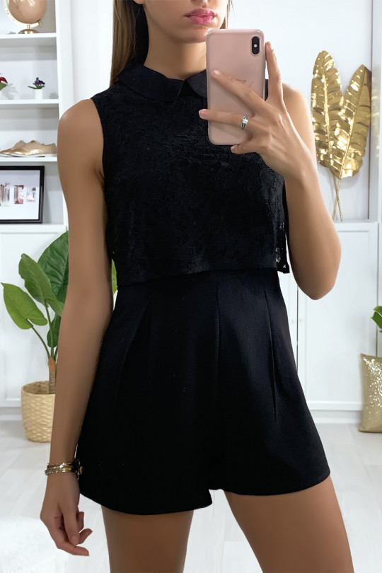 Black 2 in 1 Romper with Lace Bust - 5