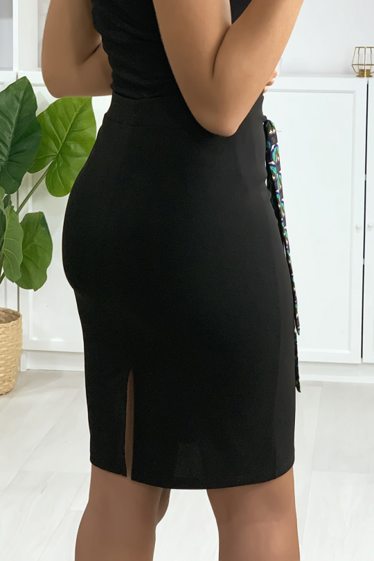 Black tube skirt with ribbon and back slit - 4