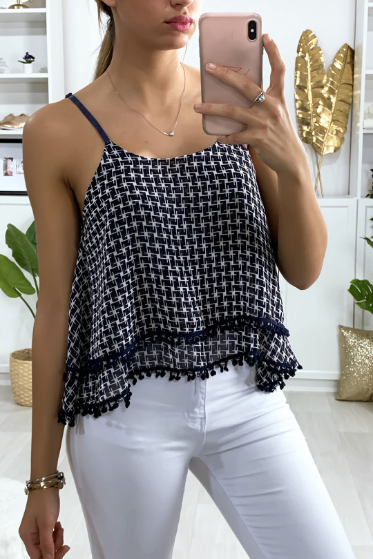 Flared lined sailor top with houndstooth pattern - 2