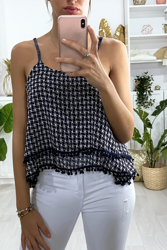 Flared lined sailor top with houndstooth pattern - 1