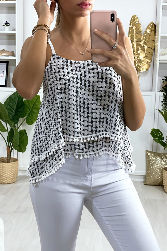 White flared lined houndstooth top - 2