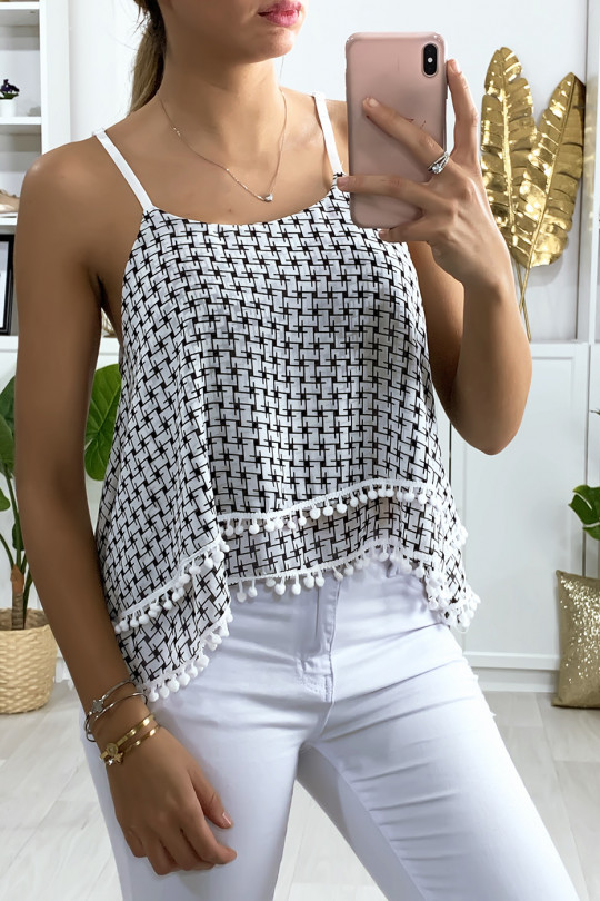White flared lined houndstooth top - 3