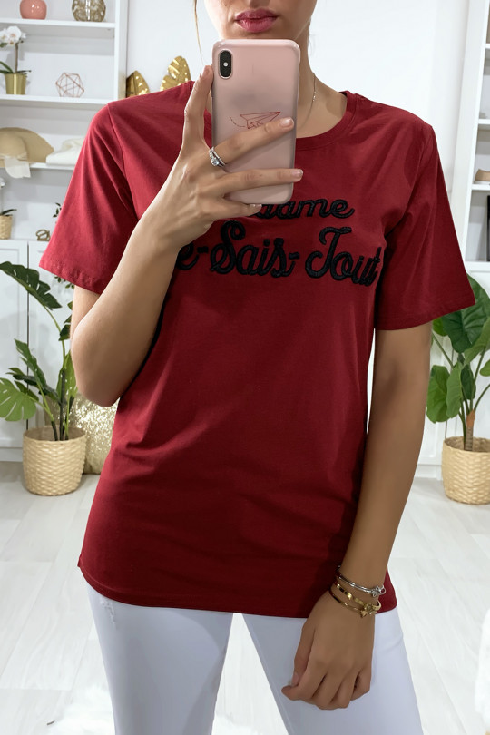 Long red cotton T-shirt with Madame Je-Sais-Tout writing - 1