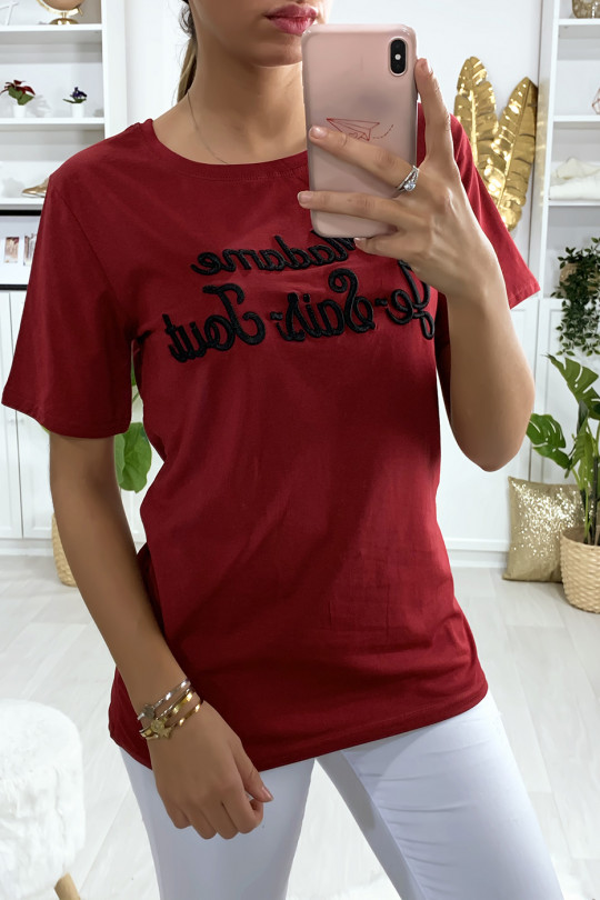 Long red cotton T-shirt with Madame Je-Sais-Tout writing - 2