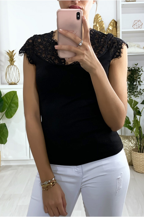 Haut en lycra noir avec dentelle au buste - 2