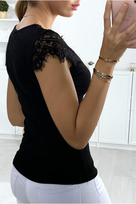 Haut en lycra noir avec dentelle au buste - 4