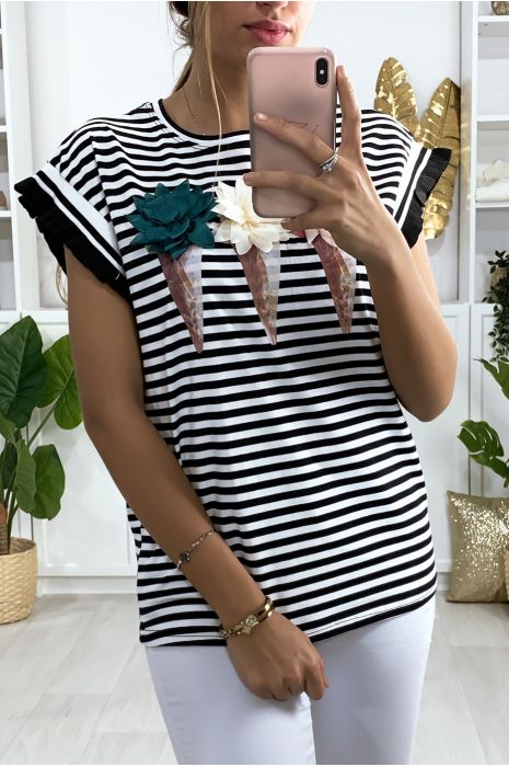 Black and white sailor t-shirt with ice cream pattern - 2