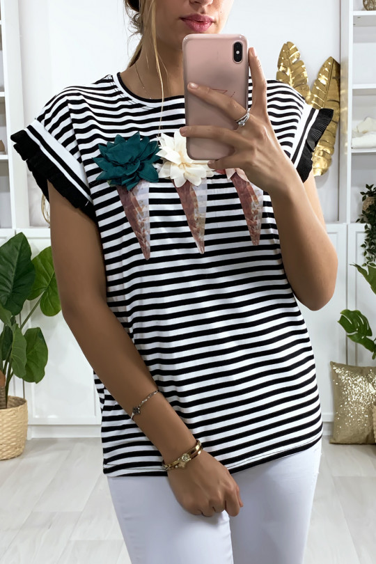 Black and white sailor t-shirt with ice cream pattern - 2