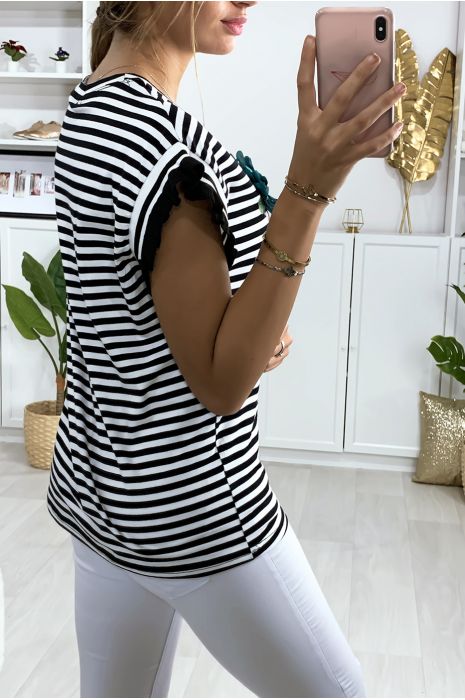 Zwart-wit matrozen T-shirt met ijsmotief - 4