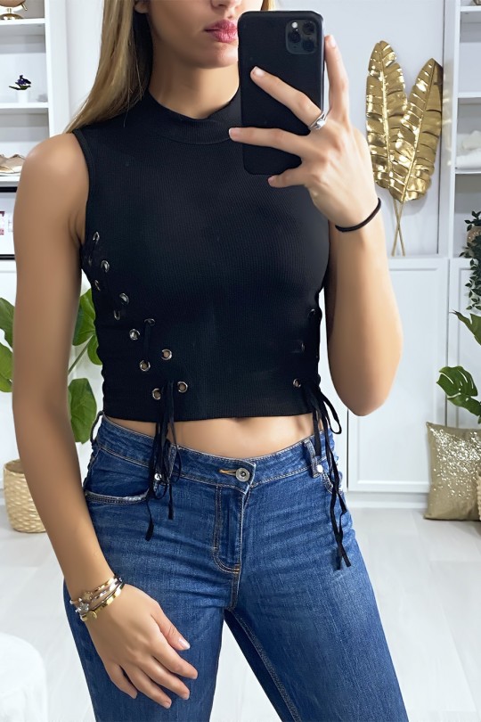 Black crop top with lace on the sides - 1