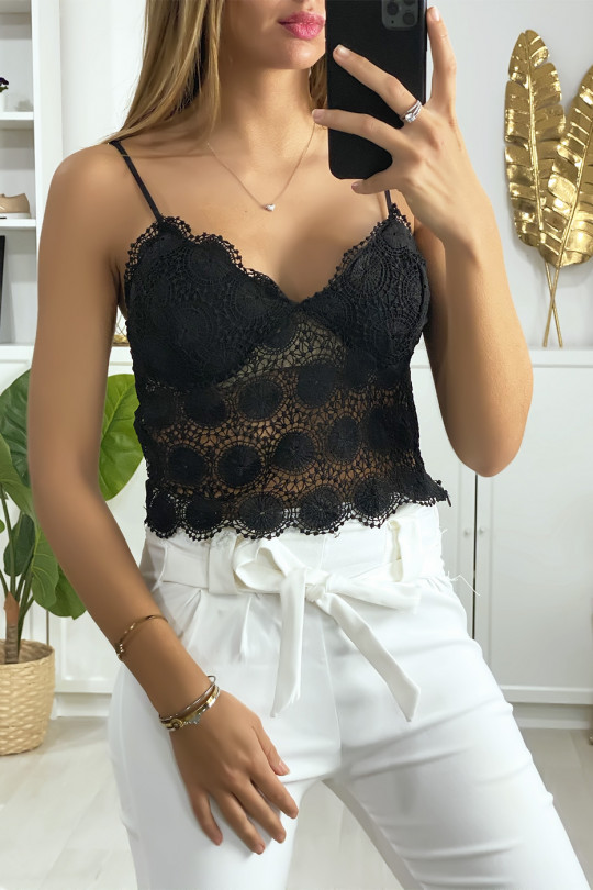 Black lace tank top with removable straps - 1