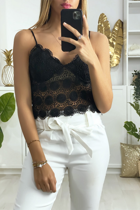 Black lace tank top with removable straps - 2
