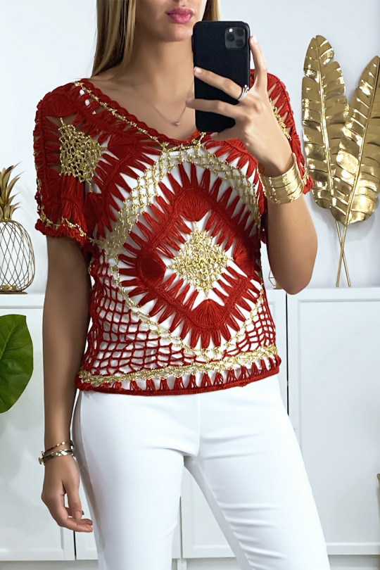 Red and gold embroidered style top - 2