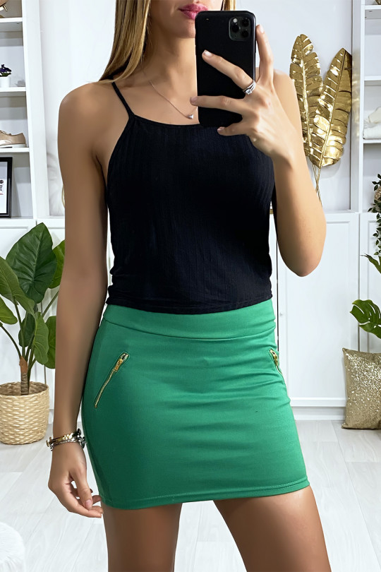Green mini skirt with gold zip - 3