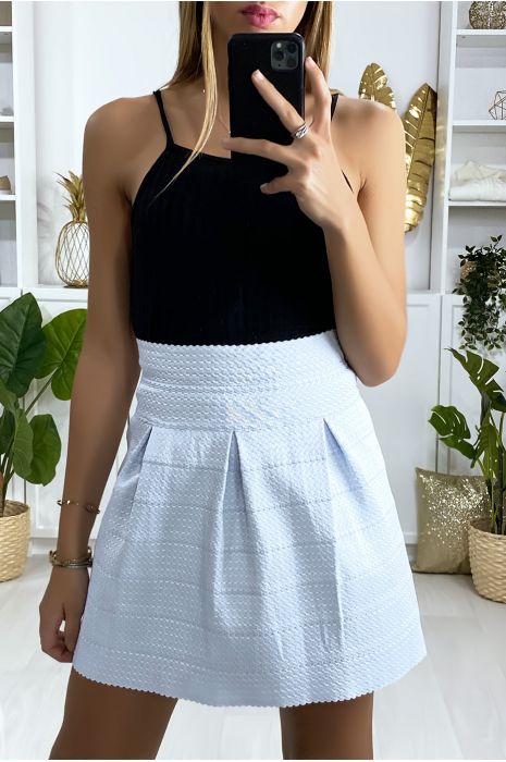 Mini jupe patineuse bleu ciel évasé avec cinq plis et fermeture au dos - 4