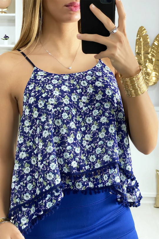 Royal ruffled tank top with liberty pattern and mini pompom - 3