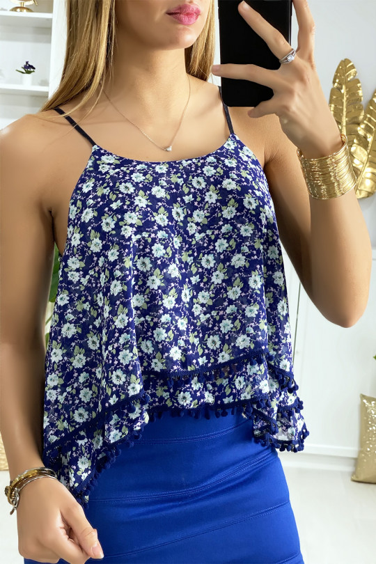 Royal ruffled tank top with liberty pattern and mini pompom - 4