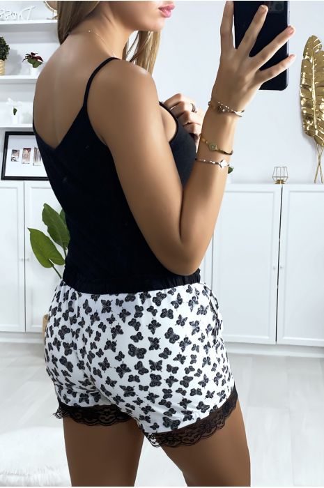 White butterfly pattern shorts lined with lace - 4