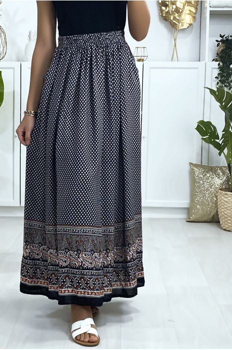 Longue jupe à motif noir et rouge avec poches - 2