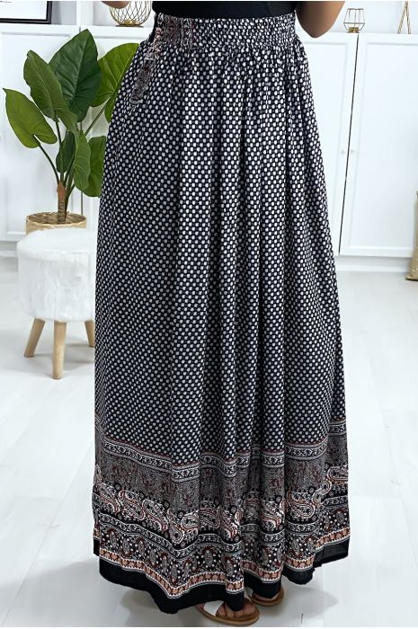 Longue jupe à motif noir et rouge avec poches - 6