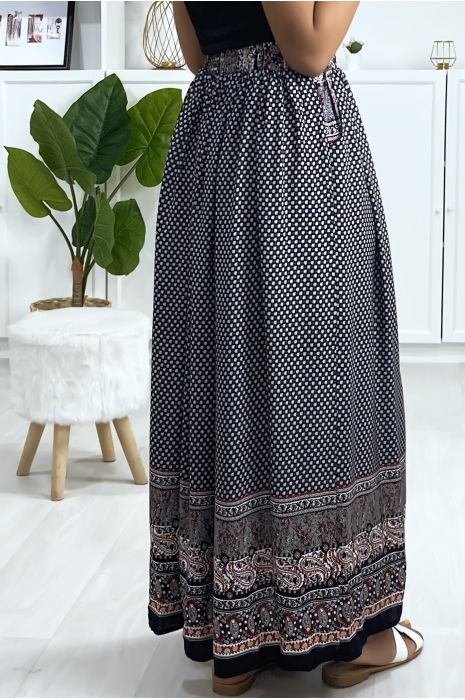 Longue jupe à motif noir et rouge avec poches - 5