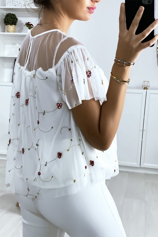 White blouse with ruffle in embroidered tulle - 5